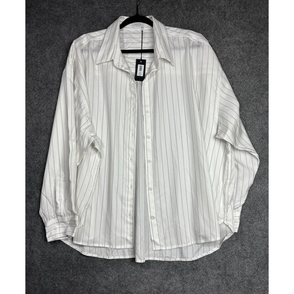 Babaton Aritzia Women's L Oversized Pinstripe Button Up Shirt White NWT